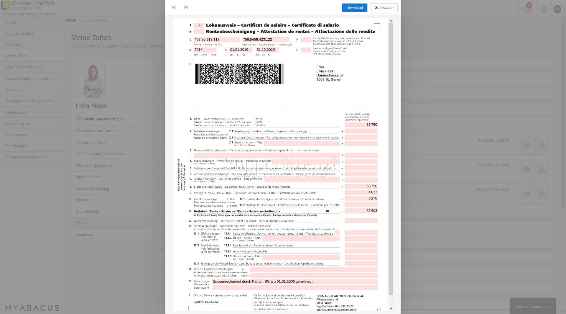 Meine Daten - Abacus Dossier